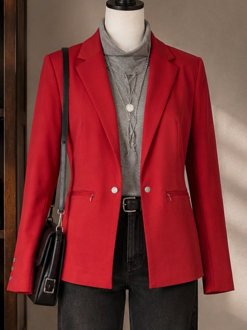 WynneLayers 360 Stretch Blazer S Brick Red Double Knit Tailored Jacket